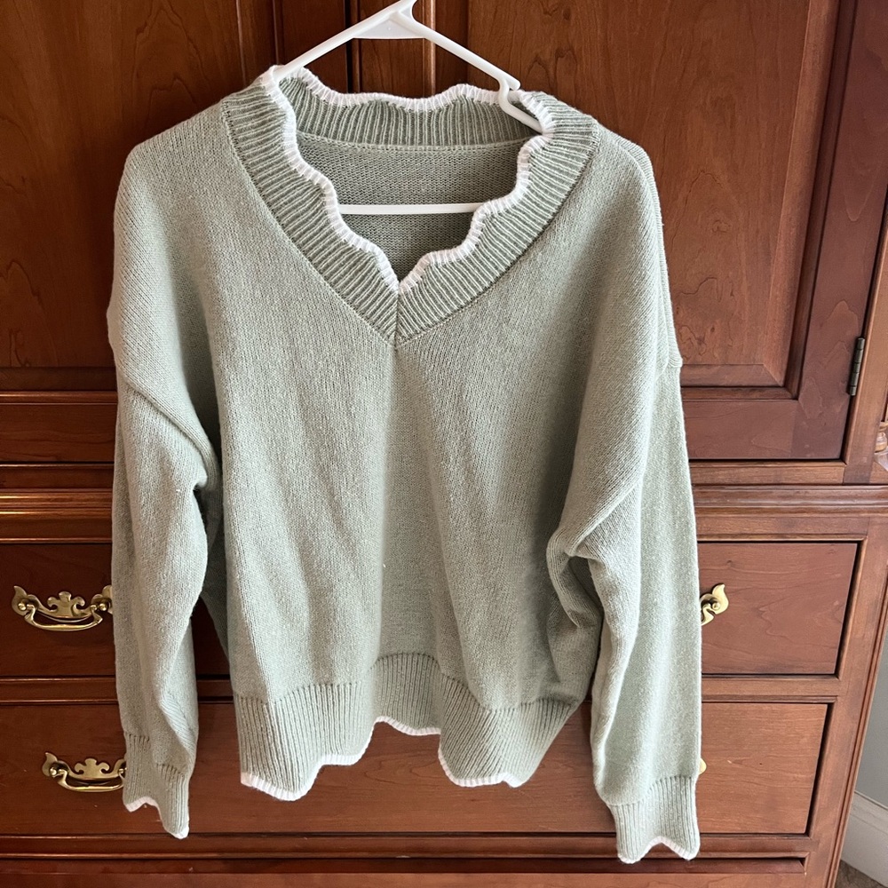 Sage Green V-Neck Sweater